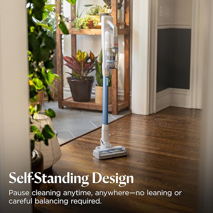 Bissell PowerClean 200W Self-Standing Cordless Vacuum w/Tangle Free Brush Roll Removeable Battery Wall Mount Upholstery Tool &amp Bright Headlights 4173