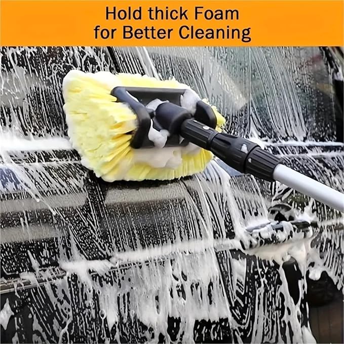 Solar Panel Cleaning Brush Adjustable Car Wash Brush On/off Flow Control Sponge Head Material With Long HandleWater Fed Pole(Yellow)