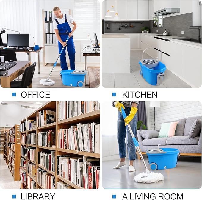 Spin Mop and Bucket with Wringer Set on Wheels 360° Spinning Mop Bucket System with 3 Microfiber Mop Replacement Heads and 61 Stainless Steel Adjustable Handle for Floor Cleaning (25QT)