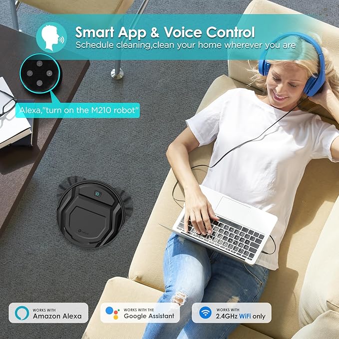 Lefant Robot Vacuum Cleaner 120 Mins Runtime Compact Design Low Noise Powerful Suction Wi-Fi/App/Voice Control Self-Charging Scheduled Cleaning Ideal for Pet Hair and Hard Floors M210 Black