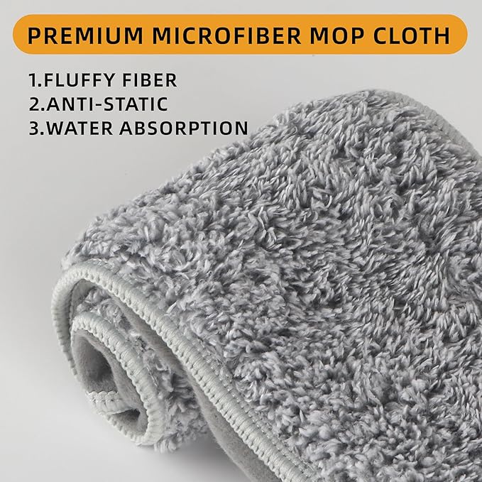 Flat Microfiber Mop for Floor Cleaning 15.7 in (40 cm) Aluminum Base 4-Section Aluminum Handle 52 in Dry &amp Wet Use 4 Washable Pads Debris Scraper – LJGG (Gray/White)