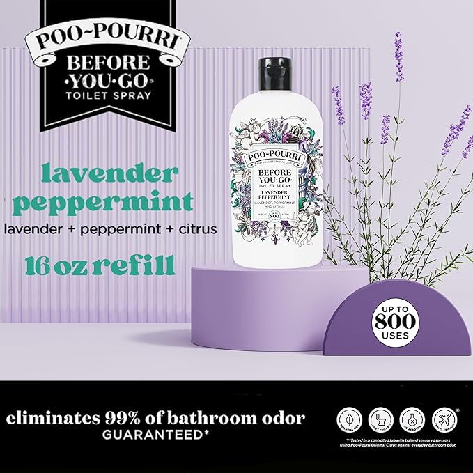 Poo-Pourri Before-You-Go Toilet Spray Refill Lavender Peppermint 16 Fl Oz Up to 800 Uses Bathroom Odor Deodorizer with Essential Oils for Home or Work Lavender Peppermint and Citrus Scent
