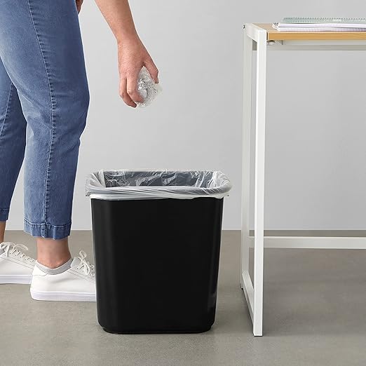 Amazon Basics Rectangular Commercial Office Wastebasket Easy to Clean 7 Gallon Black 6-Pack