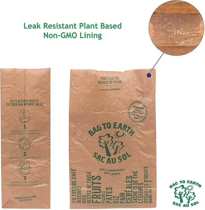 Bag to Earth -Kitchen Food Waste Bag Set of 2 - Compostable Leak-Resistant 3.0 Gallons 60 Count