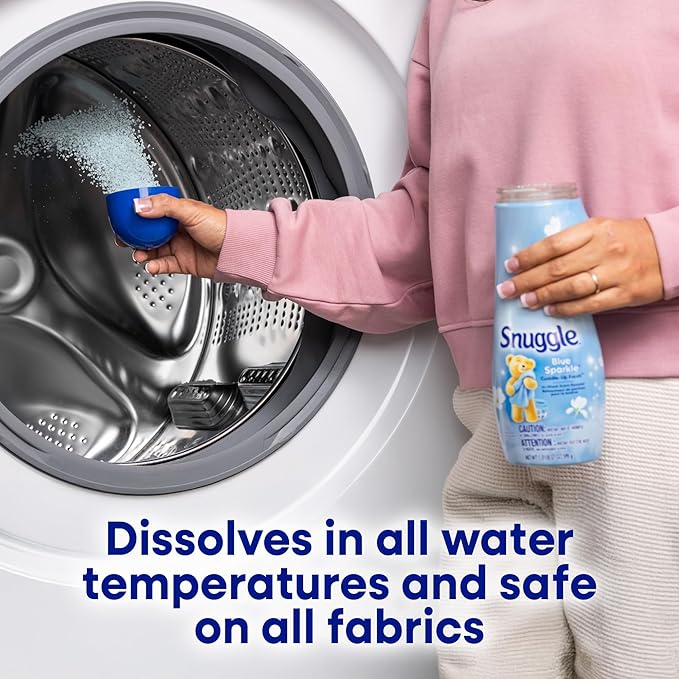Snuggle In Wash Scent Booster 21 Oz Pack of 4 Blue Sparkle Laundry Beads for Long-Lasting Freshness Fragrance Enhancer for Clothes Bedding &amp Activewear HE Safe