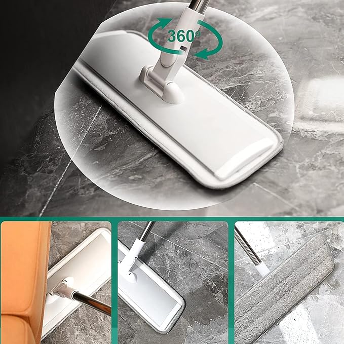 18 Professional Microfiber Mop Floor Cleaning System Flat Mops with Stainless Steel Handle 4 Reusable Washable Mop Pads Wet and Dust Mopping for Hardwood Vinyl Laminate Tile Cleaning (White)