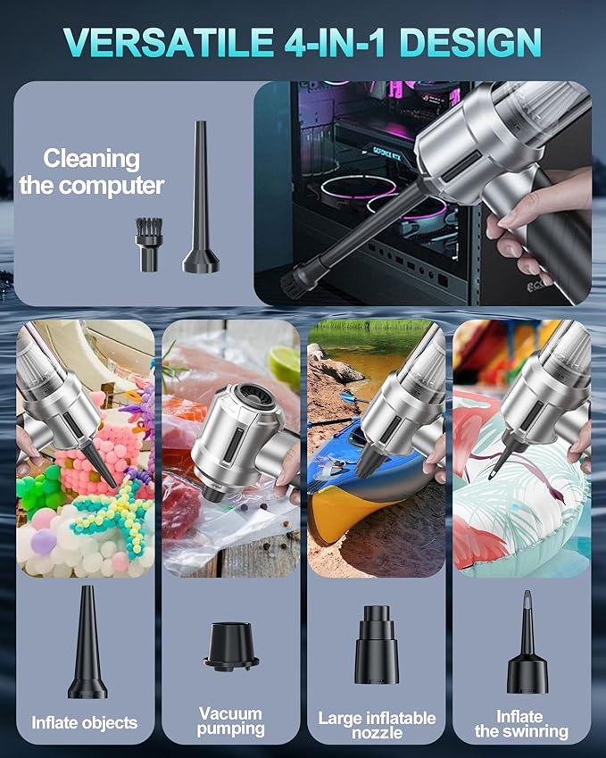 Portable Cordless Foldable 20000PA High Power Mini Vacuum Cleaner 4-in-1 Compressed Duster &amp Air Blower &amp Pump Hand Held Vacuum Brushless Motor for Car Home Office Pet Camping