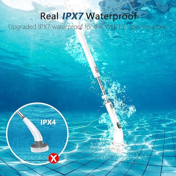 Electric Spin Scrubber 2024 New Full-Body IPX7 Waterproof Cordless Bathroom Scrubber with 4 Replaceable Heads Adjustable Extension Handle Shower Cleaning Brush for Bathtub Grout Tile Floor
