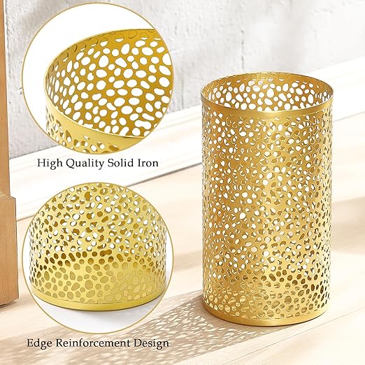 Metal Gold Trash Can Modern Gold Garbage Can for Office Cylindrical Metal Waste Basket for Bathroom Bedroom 7 D x 12 H