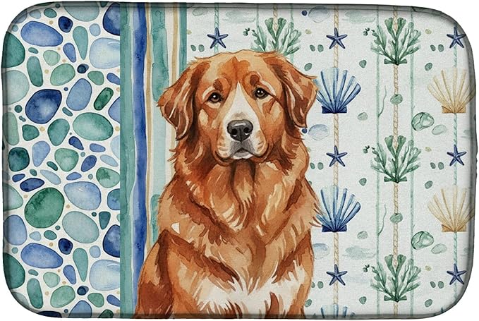 Caroline's Treasures Reddish Brown Great Pyrenees Coastal Sea Glass Dish Drying Mat Absorbent Dish Drying Mat Pad for Kitchen Counter Dish Drainer Mat for Countertop 14 x 21 Multicolor