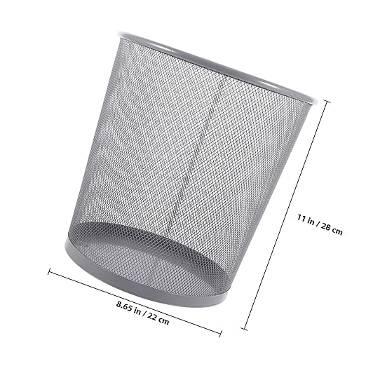 Mesh Metal Wastebasket for Office and Home Rust-Resistant Iron Trash Can with Simple Design Medium Silver Round Garbage Bin for Bathroom Bedroom Dorm Living