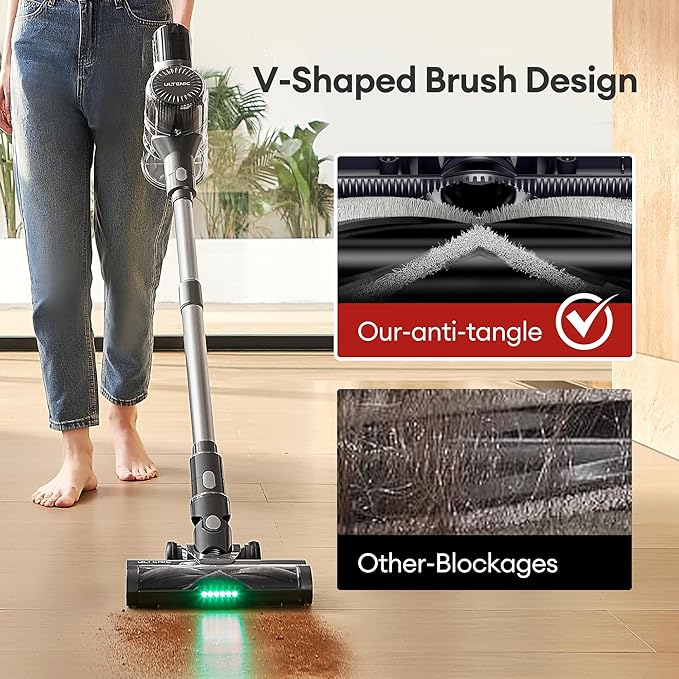 Ultenic Cordless Vacuum Cleaner 550W 50Kpa Stick Vacuum with Car Dashboard Screen Tangle-Free Brush for Pet Hair Max 45mins Runtime LED Display Tools for Hard Floor Carpet Car Cleaning U12