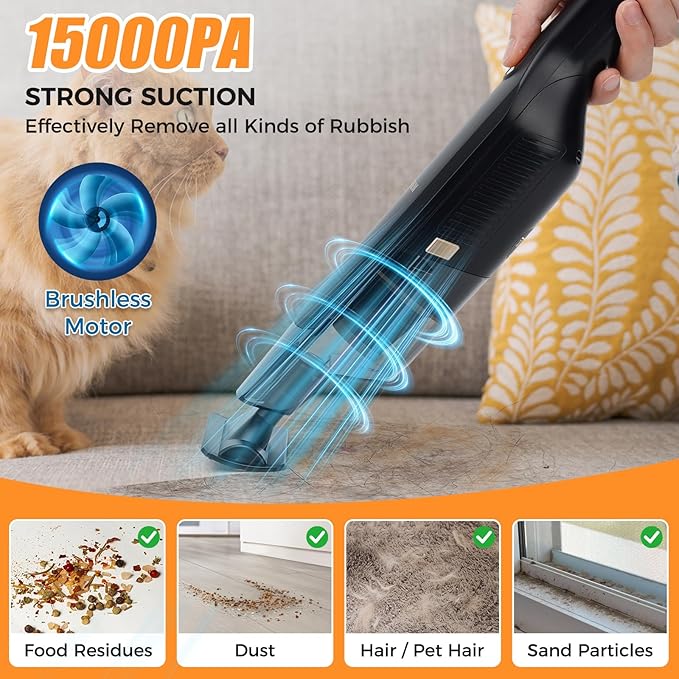 Handheld Vacuum CordlessDust Busters Cordless with Storage Dock15KPA High Power Portable Vacuum VordlessUSB Quick ChargeMini Vacuum with Multi-Nozzles &amp Washable FilterBlack