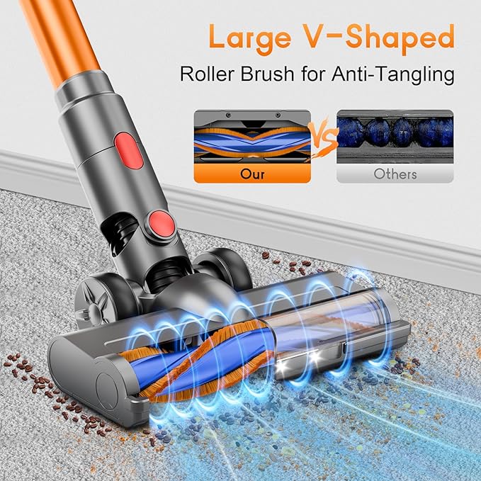 Cordless Stick Vacuum Cleaner - Rechargeable 35Kpa Powerful Vacuums with Detachable Battery LED Display 45Mins Runtime 8 in 1 Handheld Vacuum for Hardfloor &amp Carpets Pet Hair Blue