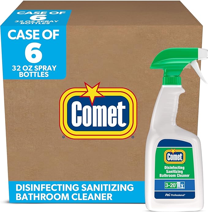 Hospital Grade Bulk Disinfecting Bathroom Sanitizer by Comet Professional Multi-Purpose Spray Cleaner Wipes up Pathogens for Commercial Use 32 oz. (Case of 6)