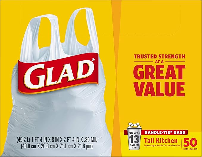 Glad Tall Handle-Tie Kitchen Trash Bags - 13 Gallon - 50 Count - 4 Pack (Packaging May Vary)