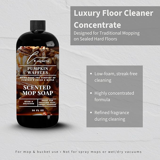 Lapew Pumpkin Waffles Scented Mop Soap - Luxury Floor Cleaner Concentrate for Mopping Tile Laminate Vinyl &amp Hardwood | Streak-Free Low-Foam | 36 oz