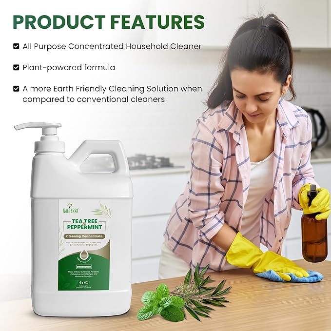 Naeterra- Refreshingly Clean | Tea Tree &amp Peppermint Cleaning Concentrate | Multi-Purpose Household Cleaner | Non-Toxic | Natural Ingredients | Versatile Use | Eliminates Odors | Eco-Friendly | 64