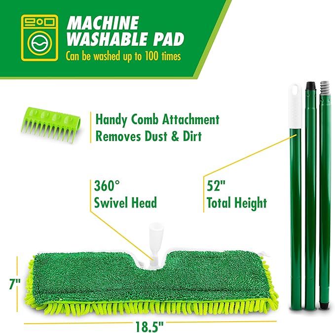 Libman 18 2-Sided Microfiber Dust Mop Double Sided Dry Wet Mops for Floor Cleaning Hardwood Laminate Tile Cleaner 360 Degree Swivel Head 49” Long Handle
