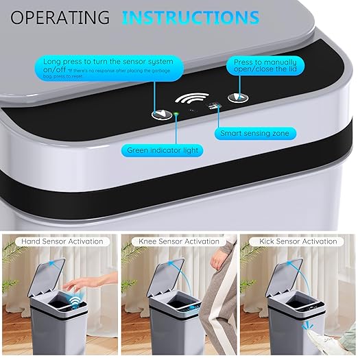 3Pack Bathroom Small Trash Can with Lid 2.6 Gallon Touchless Automatic Garbage Can Slim Waterproof Motion Sensor Smart Trash Bin for Bedroom Office Living Room White/Black/Grey