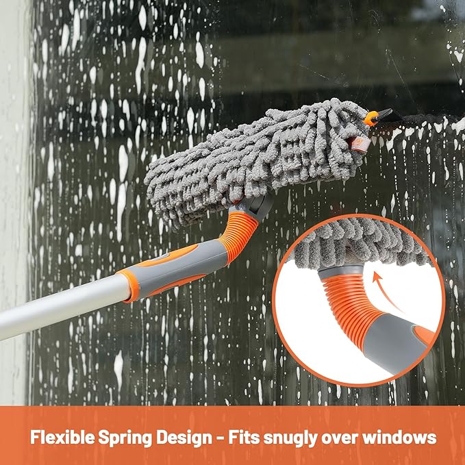 Eazer 2-in-1 Window Cleaner Tool 64'' Window Squeegee for Home Window Cleaning Squeegee Kit with Telescopic Pole Window Washing Kit with Rotatable Bendable Head(Threaded + Telescopic)