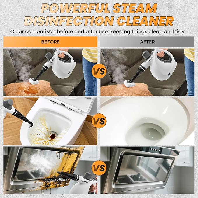 Saker EverSteam Instant-Heat Steam Cleaner for Home + Saker Handheld Steam Cleaner New with 8 Fiber Cloths