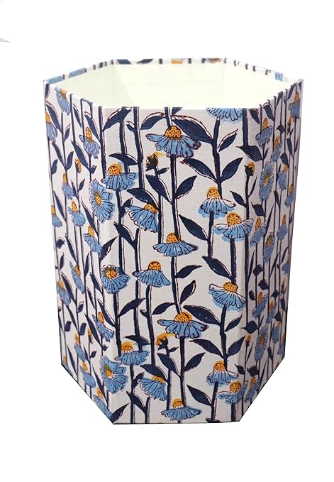 Generic Floral Hand Block Print Paper Dustbin Cotton Printed Wastebasket Indian Vintage Home Decor Hotel Room Decor (1 Green Blue Bell)