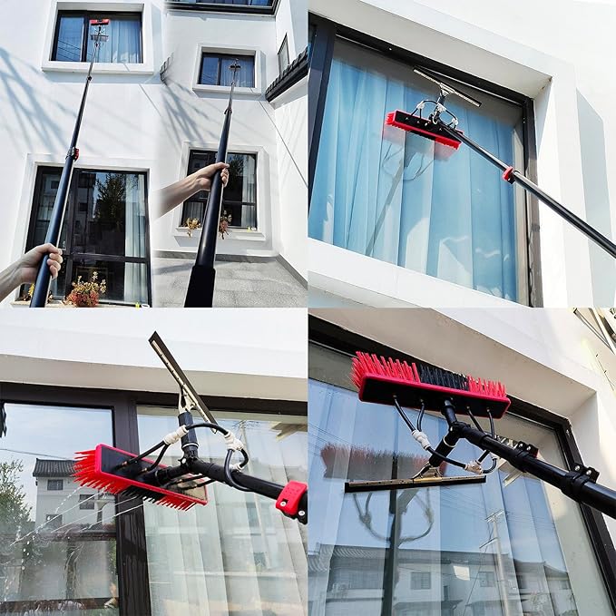 Window Cleaning Brush Poles Kit Water Fed Poles Brush Kit Solar Panel Cleaning Brush Telescopic Rod High Altitude Cleaning Telescopic Brush9m/30ft