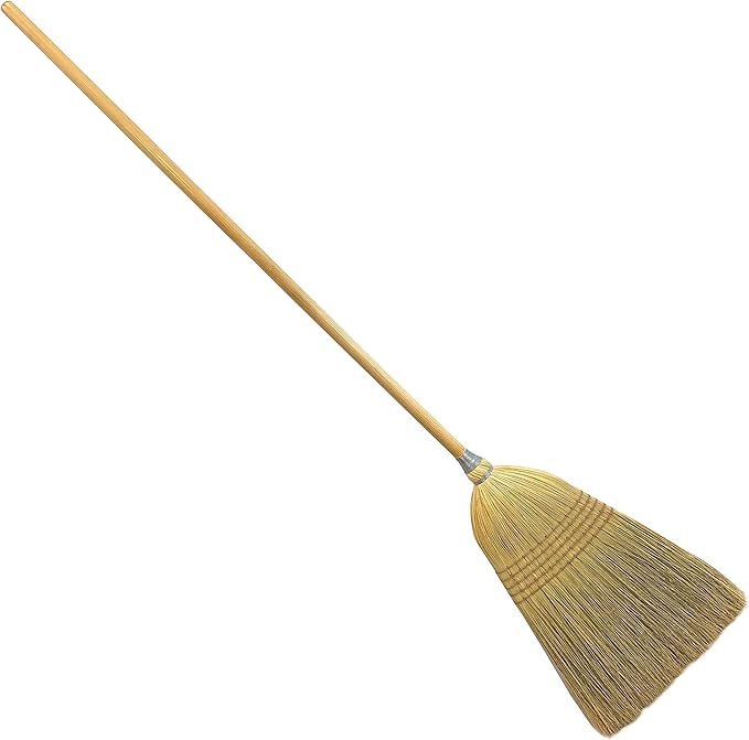 Weiler 95033 Heavy-Duty Corn Broom with Wooden Handle 5 Sews 100% Natural Corn Fill for Indoor or Outdoor Sweeping