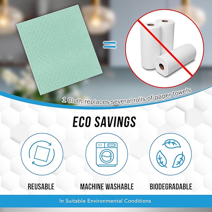 ACTIVE Swedish Dishcloths and Dishwasher Cleaner - Includes 12pk Cellulose Dish Cloths and 24ct Dishwasher Cleaning Tablets