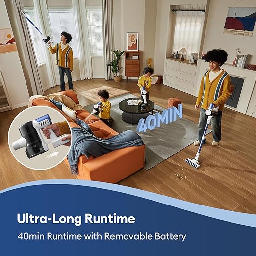 Ultenic U10 Ultra Cordless Stick Vacuum Cleaner 450W Motor 30KPa Suction Max 40mins Runtime Anti-Tangle Brush 1L Dustbin Capacity Stick Vacuum for Home Pet Hair Hardwood Floors and Carpets