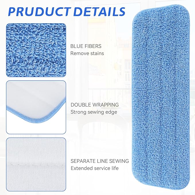 Replacement Microfiber Pad Fit for Rubbermaid Commercial 18 Inch and 17 Inch Mop - 10 Pack Wet &amp Dry Commercial Cleaning Reusable Refills Fit for Any Microfiber Flat Mop 18 17 - Trapezium