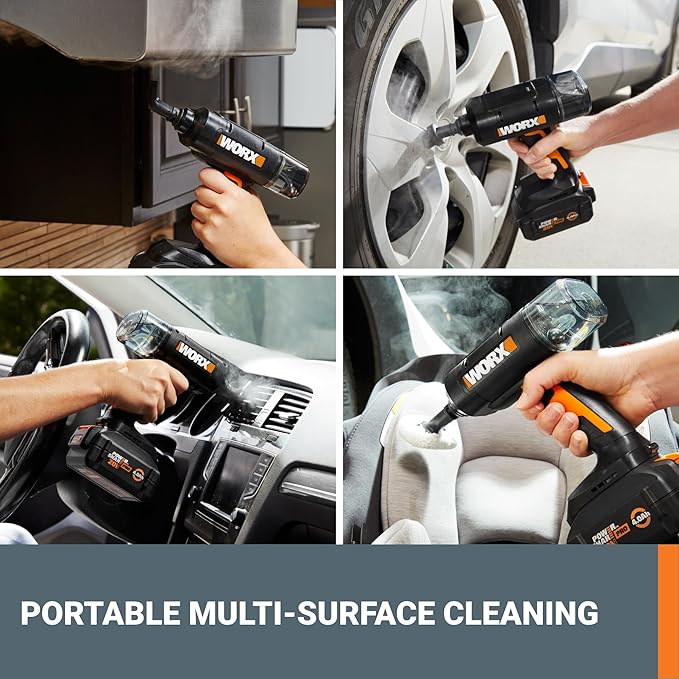 Worx 20V SteamStorm Cordless Handheld Steam Cleaner w/Accessories Steamer for Cleaning 220°F 8-Second Preheat Lightweight Portable Steamer for Home Car – Battery &amp Charger Included