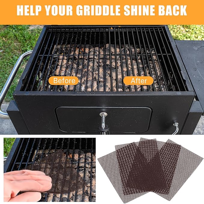 100 Pack Griddle 4x5.5'' Screen Grill Cleaning Screens Pre-treated Abrasive Mesh Pads for Flat Top Stainless Steel Griddle Cleaning Accessories Bundle