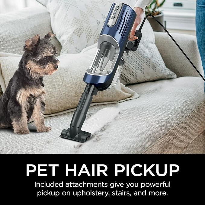 Shark HZ600 Ultralight Pet Pro Corded Stick Vacuum with PowerFins &amp Self-Cleaning Brushroll Converts to Hand Vacuum Pet Crevice &amp Upholstery Tools Blue (Renewed)