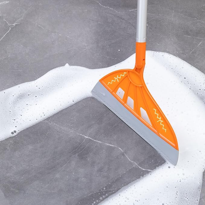 Multifunction Magic Rubber Air Broom Replaceable Silicone Floor Squeegee Sweeper and Scrape 2 in 1 Household Cleaning Squeegee Broom for Floor Bathroom Kitchens Tile Glass (Orange)
