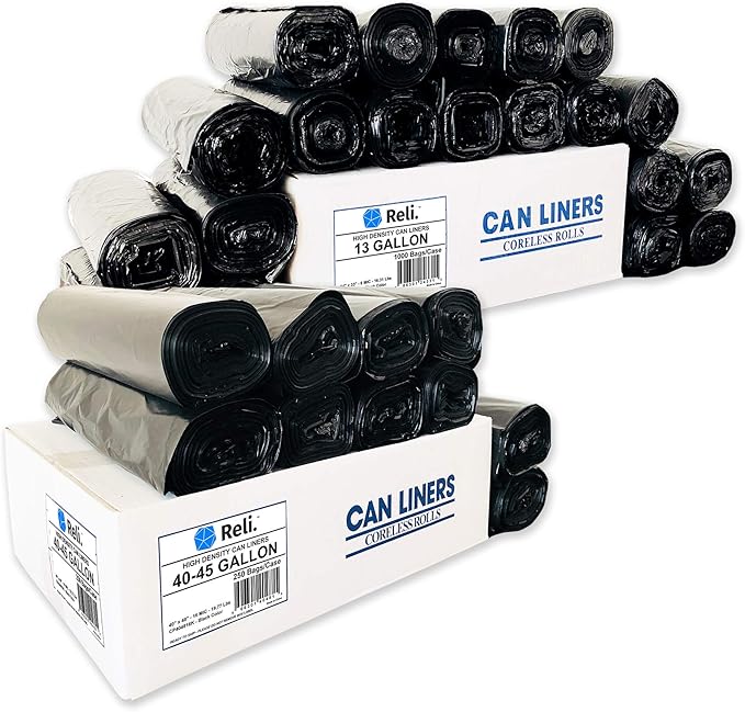 Reli. 40-45 Gal Trash Bags (250 Bags) &amp 13 Gal Trash Bags (1000 Bags)