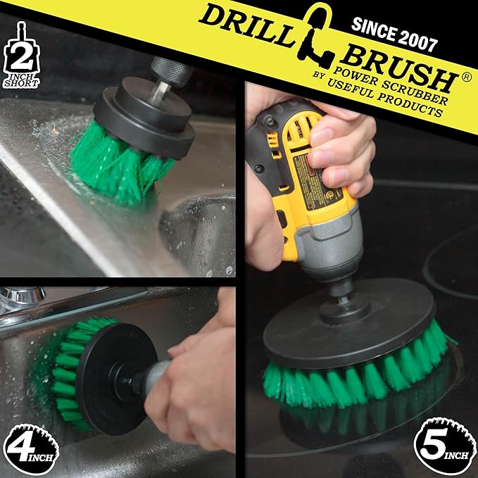 Kitchen Cleaning Supplies Set - Tile Electric Spin Scrubber - Stainless Steel Cleaner for Stove Sink and Oven - Household Cleaning Tools - Green Medium Stiffness Nylon Brush - Cast Iron Scrubber