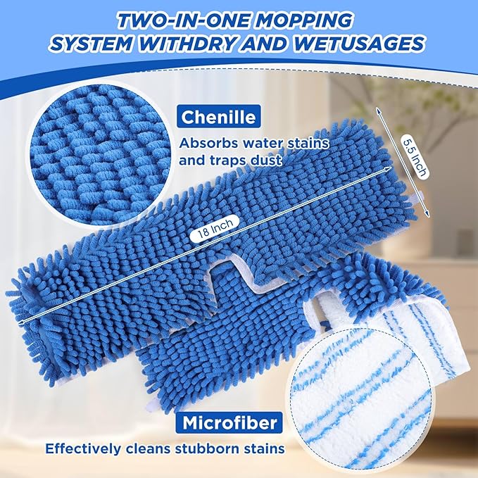 Chengu 3 Pieces Microfiber Flip Mop Refills Replacement Heads Double Sided Cleaning Pads Machine Washable Mop for Dry and Wet Kitchen Home Use