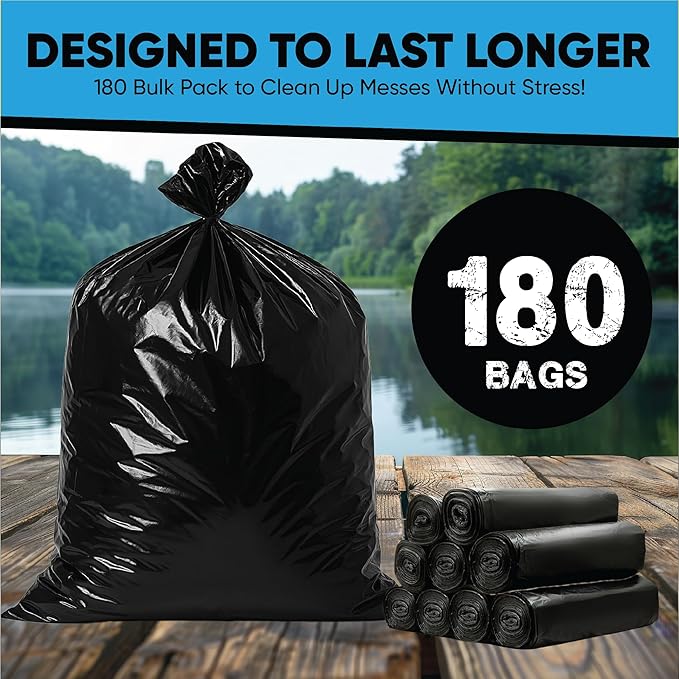 95-96 Gallon Trash Bags | 180 Bags ValuePack | Heavy Duty Black Garbage Bags Puncture-Resistant Large Plastic Liners Fits Rollaway Cans &amp Drums 95-100 Gallon Value Pack for Serious Cleanup