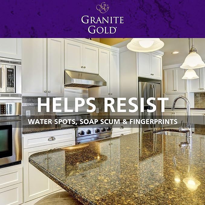 Granite Gold Water-Based Sealer Spray Protection for Granite Marble Travertine &amp Polish Spray Streak-Free Shine for Granite Quartz Marble Travertine