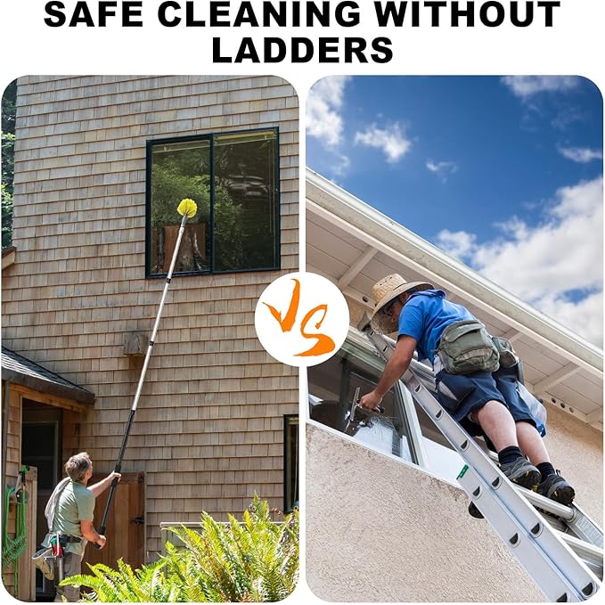 4-12ft Cobweb Duster with Extension Pole 20 Foot High Reach Feather Dusters with Bristles for Cleaning Outdoor Indoor 4-Stage Spider Web Remover with Telescopic Pole for Ceiling Wall Yellow