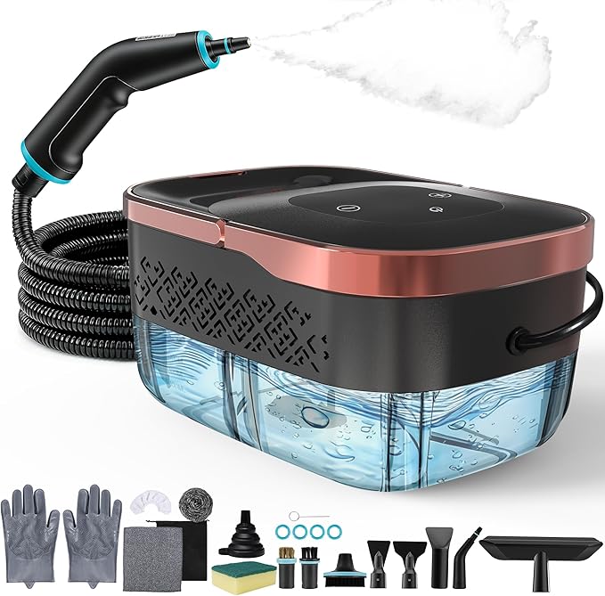 Steam Cleaner 4 Bar High Pressure Steamer with 6-Level Adjustable 15s Heat-Up 42.7oz Large Tank 7ft Extended Hose 18 pcs Accessories Portable Steam Cleaner for Home Car Tile Grout Grease
