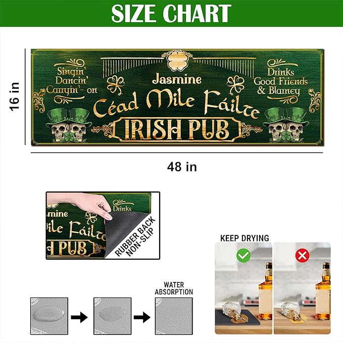 THUYPT Personalized Irish Bar Mat St Patrick's Day Decorations Kitchen Counter Irish Bar Dish Drying Mat Patrick's Lucky Shamrock Quick Drying Spill Mats (06)