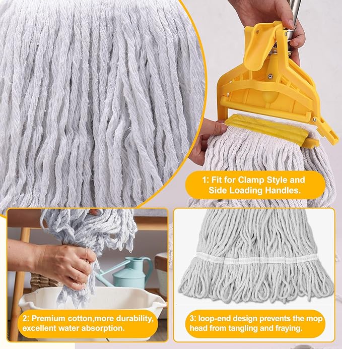 2 Pack Commercial Mop Heavy Duty Industrial Cotton Mop 61 inch Long Metal Handle Commercial Mop for HomeGarageOfficeWorkshopTile FloorWarehouse Floor Cleaning