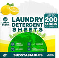 Sudstainables Laundry Detergent Sheets 200 Loads – Dissolvable Laundry Sheet for Washing Machines Compact Alternative to Liquid &amp Powder Detergent Travel-Friendly Soap | Lemon