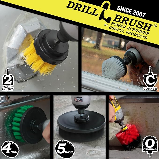 Drillbrush Multipurpose Cleaning Brush Set - Drill Brush Attachments for Cleaning Grout Tile Shower Car Seats Brick Stone Fiberglass Griddles and More - Truck/Car Detailing Drill Attachment