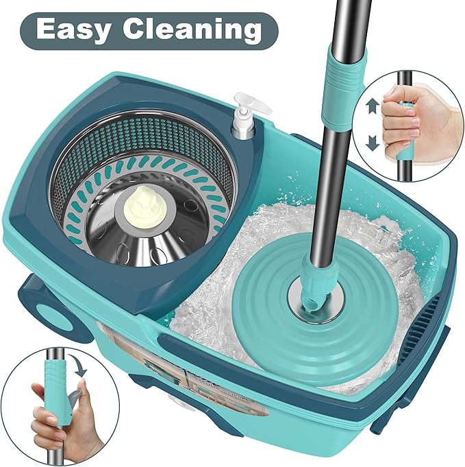 Spin Mop and Bucket System Mop and Bucket with Wringer SetMops for Floor CleaningHousehold Supplies Tools with 6 Replacement Refills61 Extended Handle for Household Hardwood Floor - Green