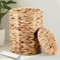 Ctosree 3.8 Gallons Large Wicker Trash Can with Lid Handle Woven Wicker Rattan Bathroom Waste Basket Boho Trash Basket with 100 Plastic Garbage Bags for Bedroom Office Laundry (Classic Style Nautral)