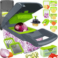 Vegetable Chopper Dicer with Container | Cheese Grater Mandoline Slicer Cabbage Shredder French Fry Cutter Stainless Steel for Veggie Onion Potato Fruit Food Manual Hand Cooking Gadget for Kitchen